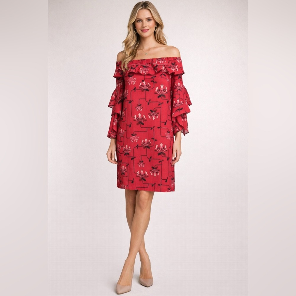 Ann Taylor Pink Black Long Statement Sleeve Dress 6 Career Church NWT